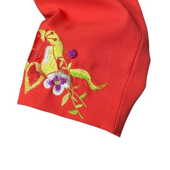 John Meyer Norwich Bright Orange Floral Embroidered Vintage Lined Blazer Sz 14 - Picture 6 of 12